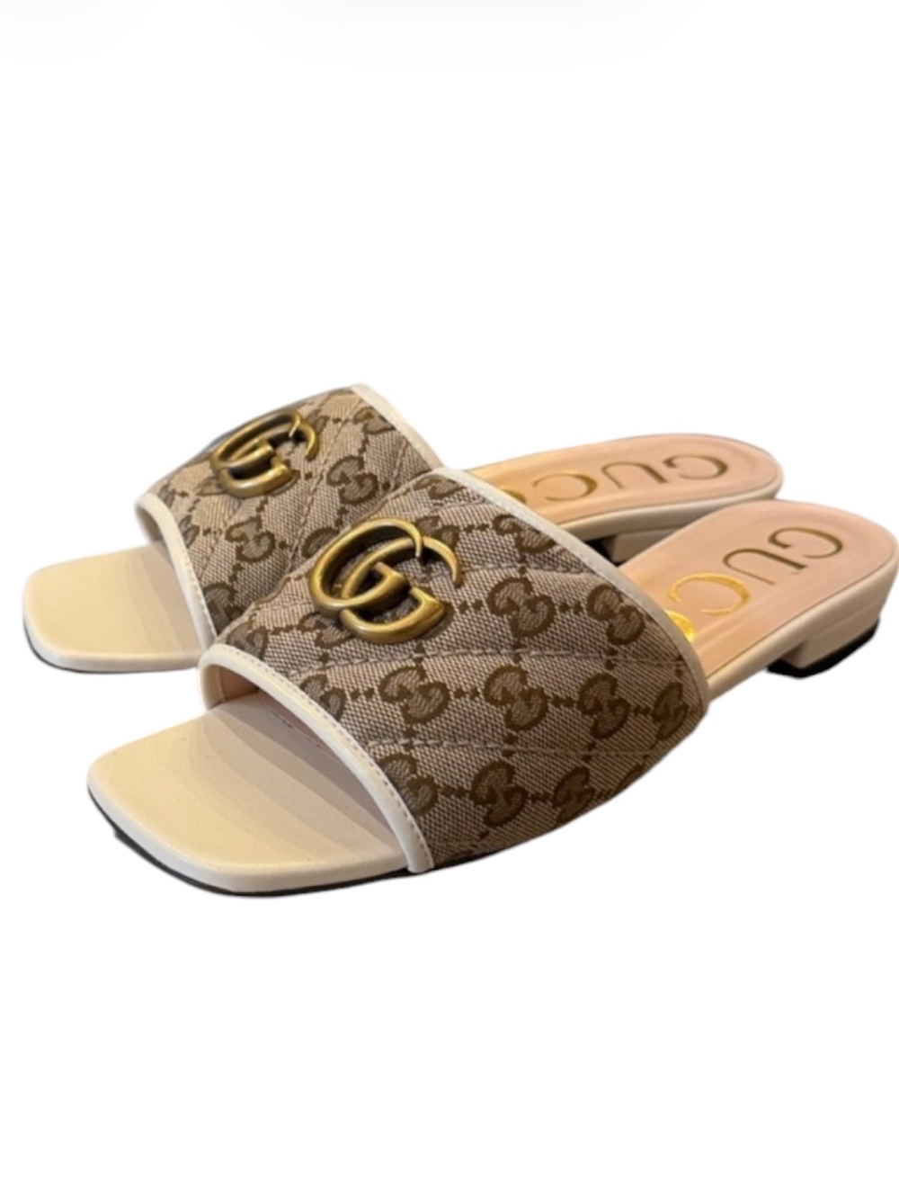 Gucci Brown GG Canvas Slide Mules with Gold Double G